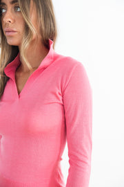 DF ITALIAN MADE SILK CASHMERE POLO - BRIGHT PINK CORAL
