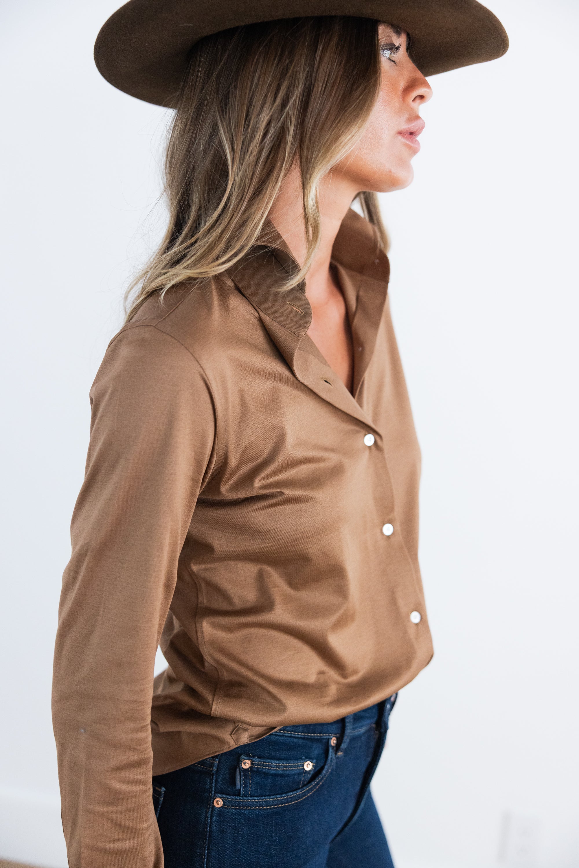 DF ITALIAN MADE COTTON JERSEY SHIRT - TOBACCO