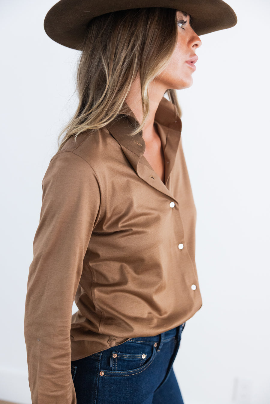 DF ITALIAN MADE COTTON JERSEY SHIRT - TOBACCO