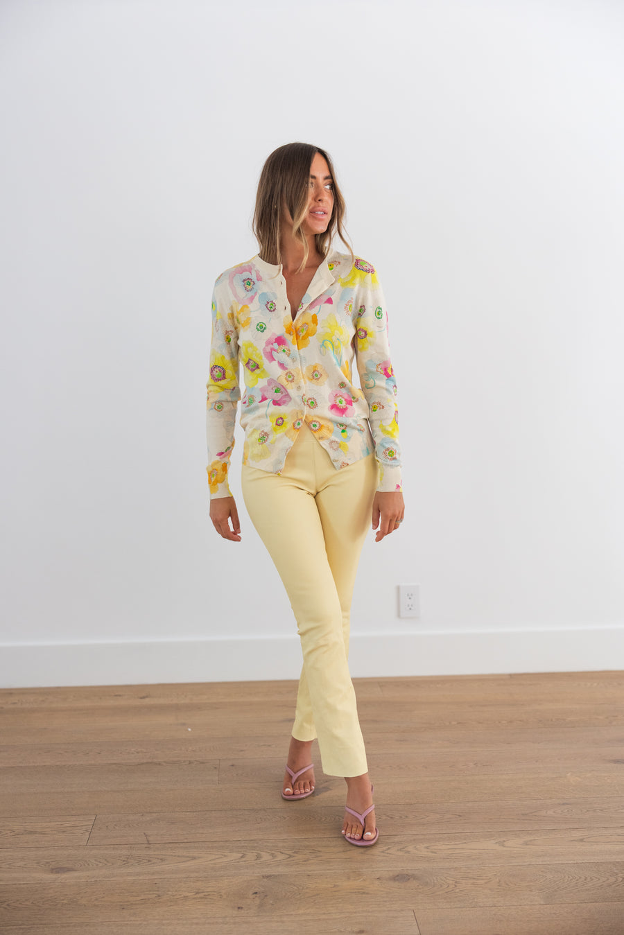 LEONARD PARIS ORLANDO COTTON SILK CARDIGAN - ECRU FLORAL