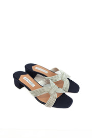 AQUAZZURA CRYSTAL MUSE SANDAL 35 - MARINE BLUE