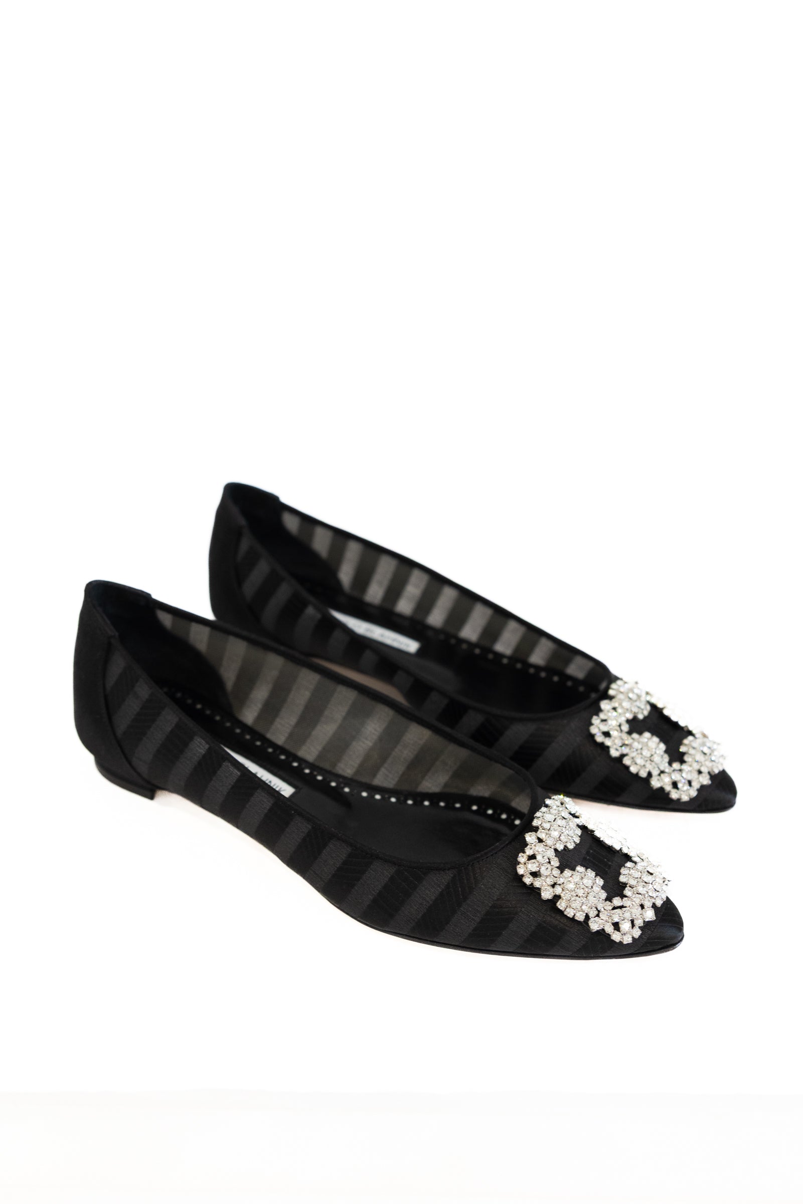 MANOLO BLAHNIK HANGISILAFLAT ORGANZA JEWEL BUCKLE- BLACK