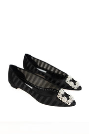 MANOLO BLAHNIK HANGISILAFLAT ORGANZA JEWEL BUCKLE- BLACK