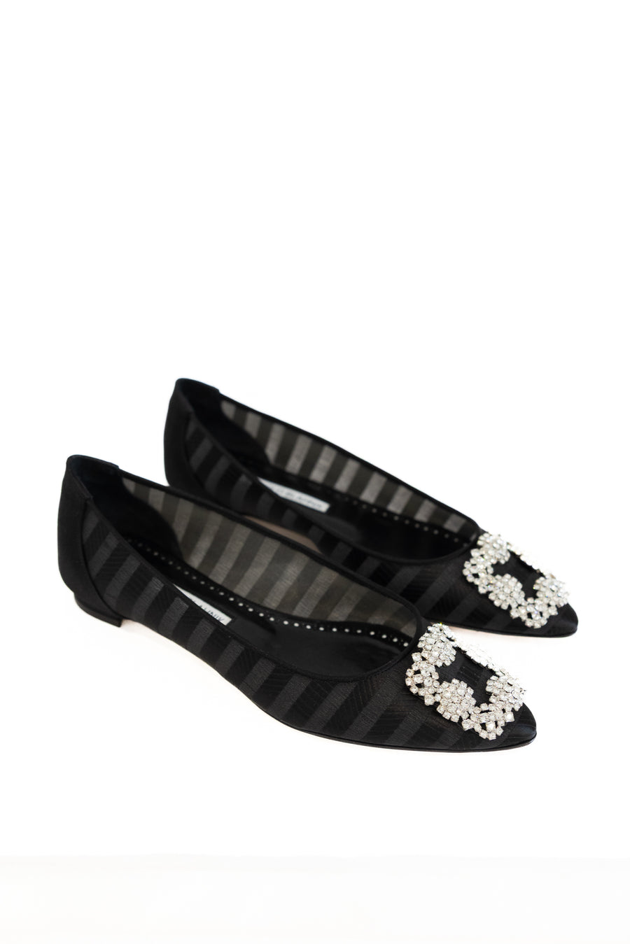 MANOLO BLAHNIK HANGISILAFLAT ORGANZA JEWEL BUCKLE- BLACK