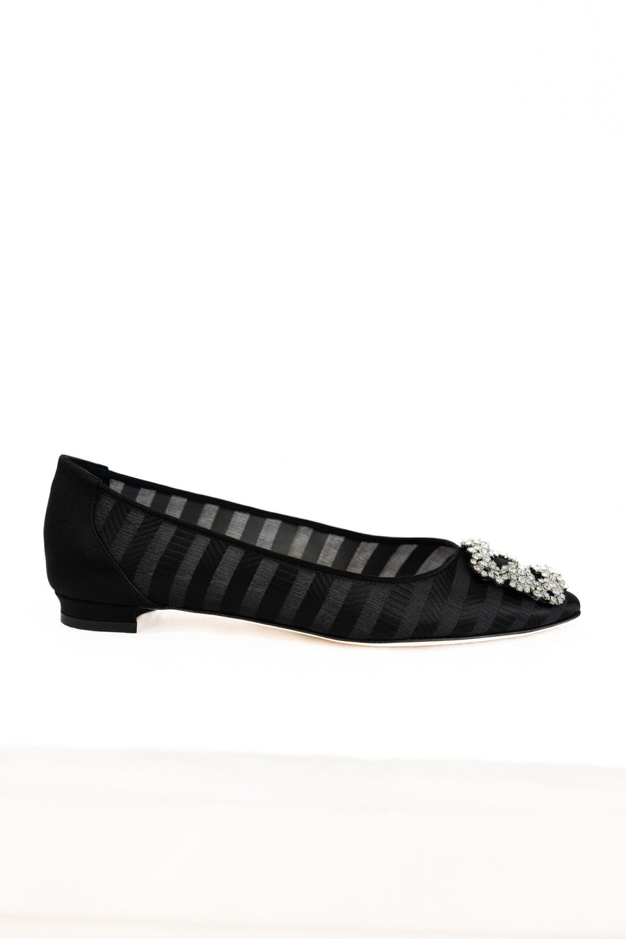 MANOLO BLAHNIK HANGISILAFLAT ORGANZA JEWEL BUCKLE- BLACK