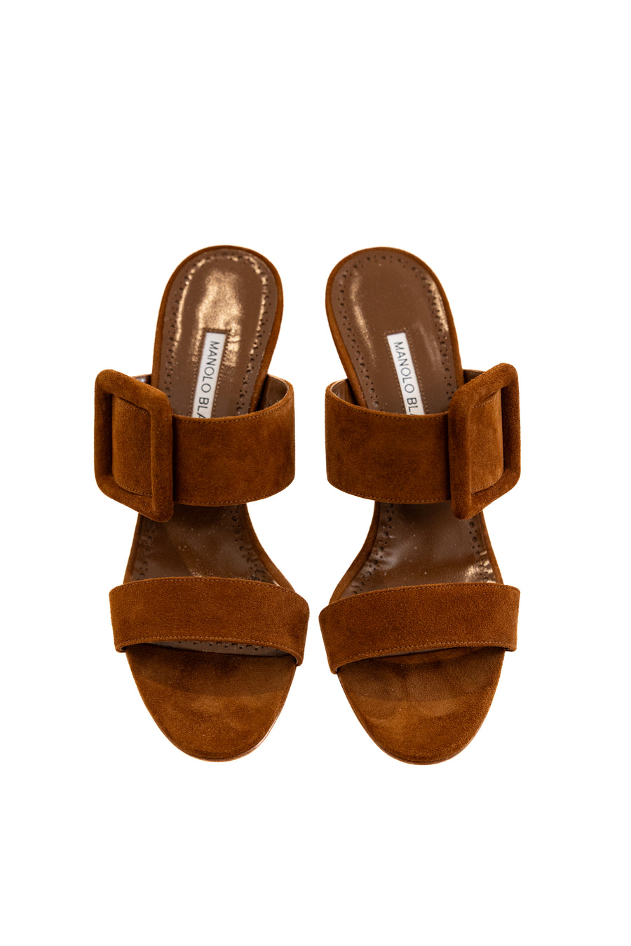 MANOLO BLAHNIK  GABLE 70MM DOUBLE STRAPP WITH BUCKLE - MEDIUM BROWN