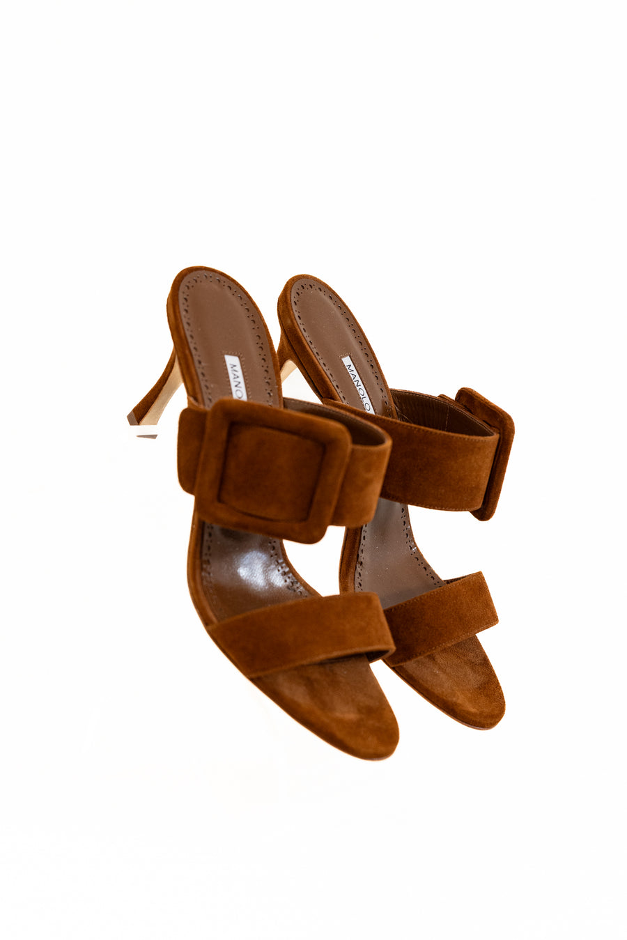 MANOLO BLAHNIK  GABLE 70MM DOUBLE STRAPP WITH BUCKLE - MEDIUM BROWN