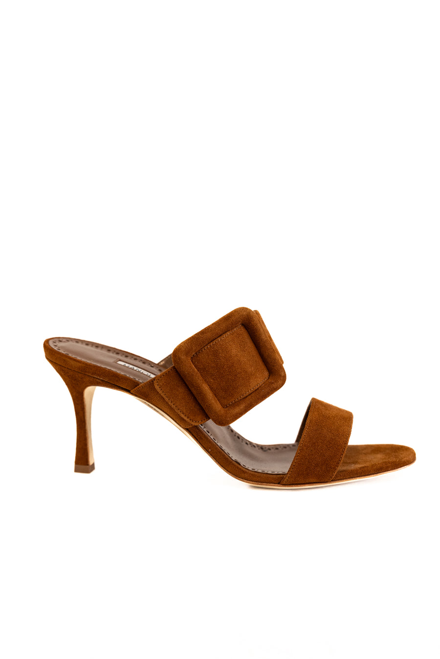 MANOLO BLAHNIK  GABLE 70MM DOUBLE STRAPP WITH BUCKLE - MEDIUM BROWN