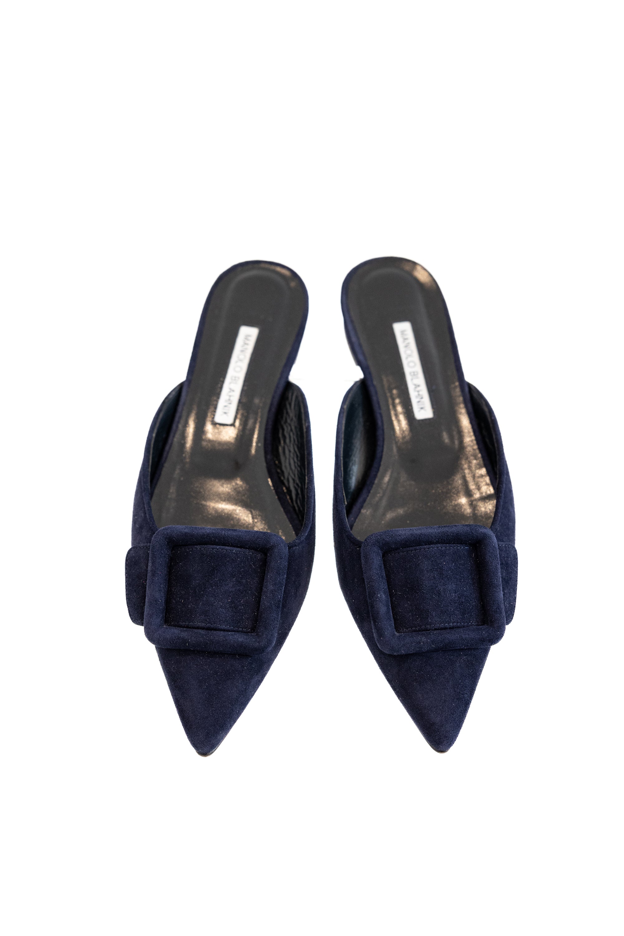 MANOLO BLAHNIK MAYSALE FLAT MULE W BUCKLE - NAVY – Diane Firsten