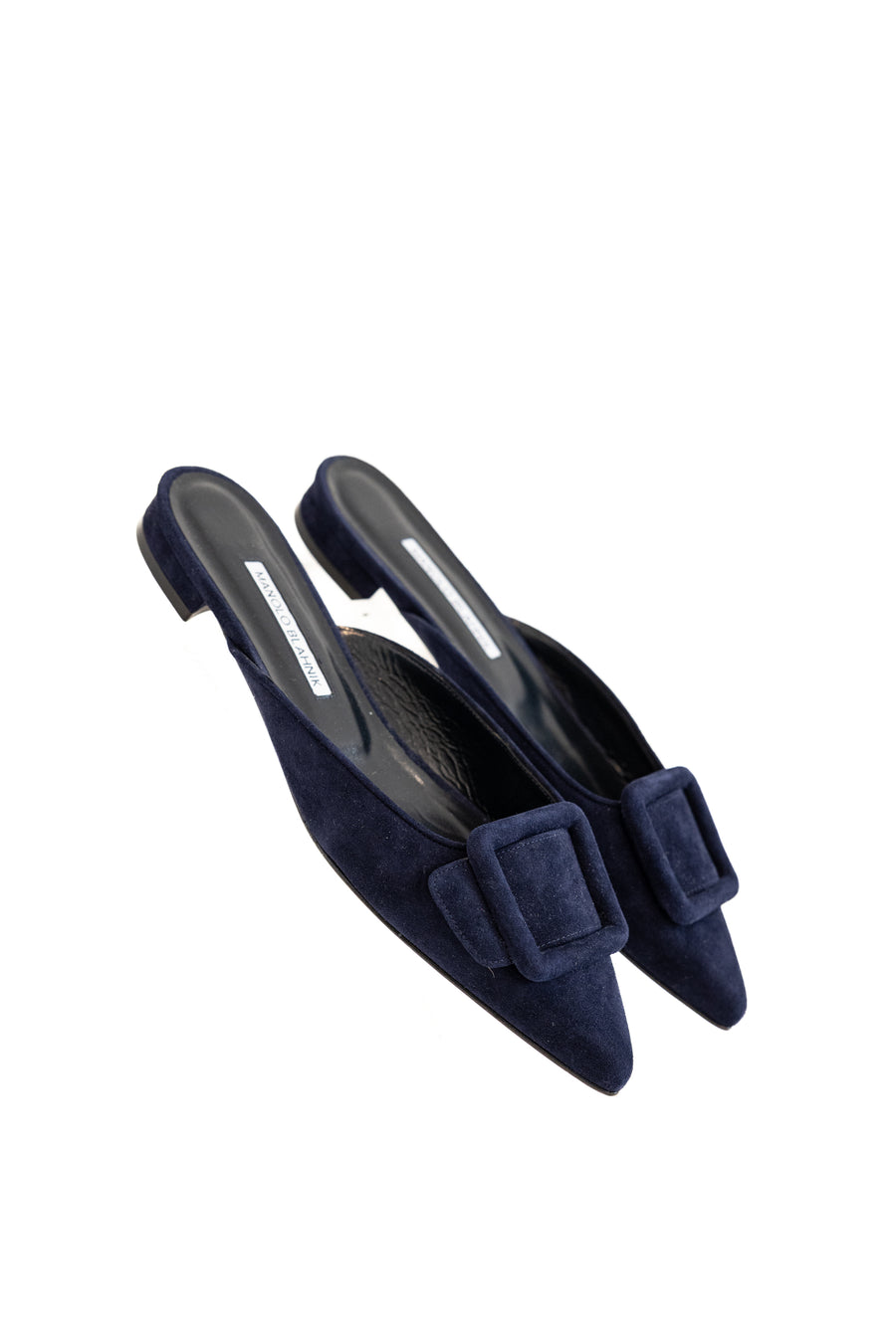 MANOLO BLAHNIK MAYSALE FLAT MULE W BUCKLE - NAVY