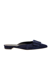 MANOLO BLAHNIK MAYSALE FLAT MULE W BUCKLE - NAVY