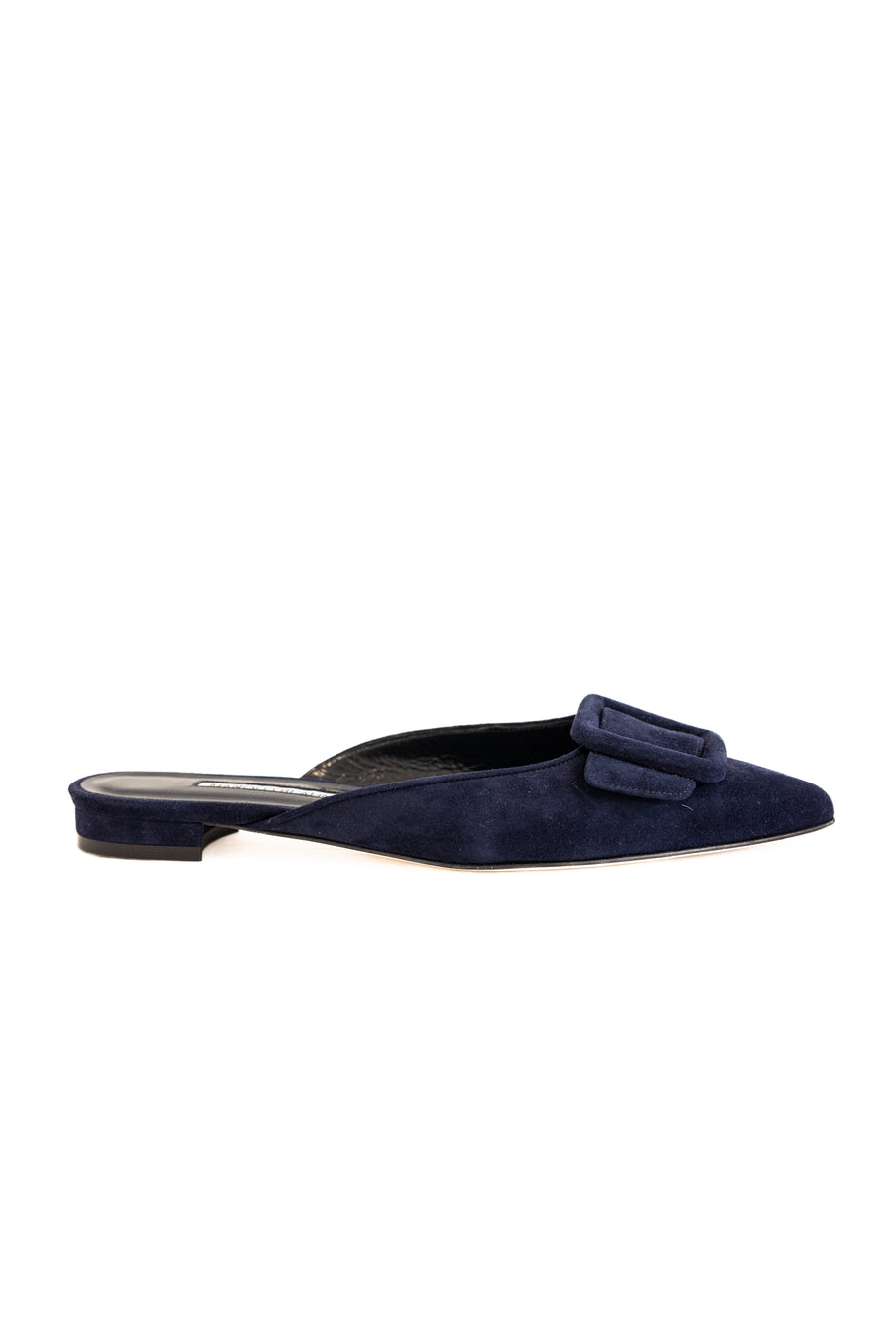MANOLO BLAHNIK MAYSALE FLAT MULE W BUCKLE - NAVY