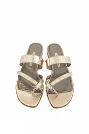 MANOLO BLAHNIK SNAKESKIN SUSA FLAT PLATINUM