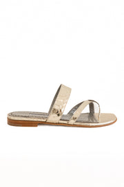 MANOLO BLAHNIK SNAKESKIN SUSA FLAT PLATINUM