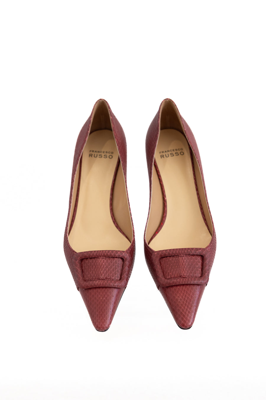 FRANCESCO RUSSO  PUMP WITH BUCKLE IN WATERSNAKE AMARANTH/DARK RED