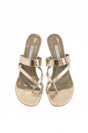 MANOLO BLAHNIK KITTEN HEEL SNAKE SANDAL PLATINUM
