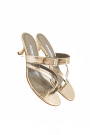 MANOLO BLAHNIK KITTEN HEEL SNAKE SANDAL PLATINUM