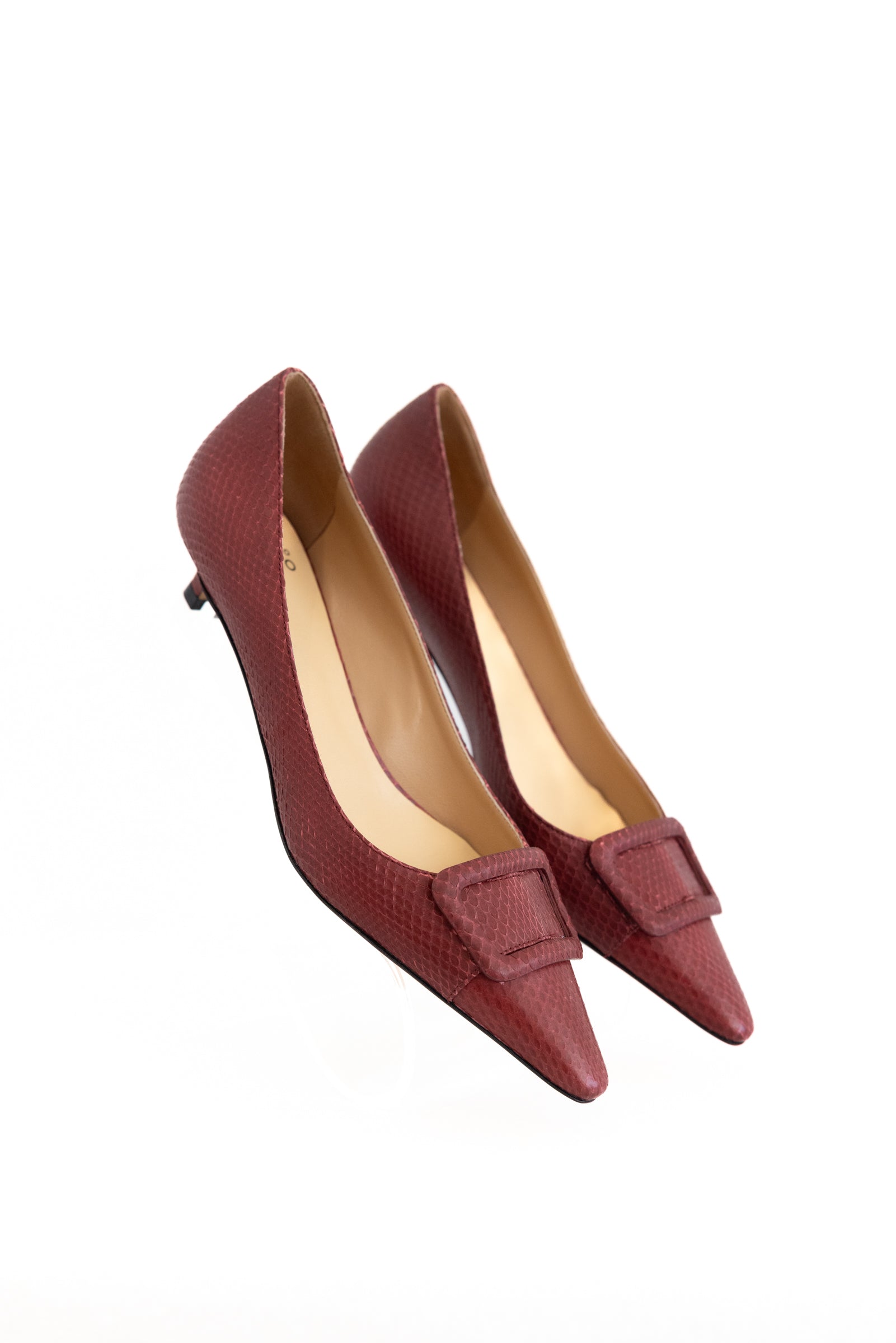 FRANCESCO RUSSO  PUMP WITH BUCKLE IN WATERSNAKE AMARANTH/DARK RED