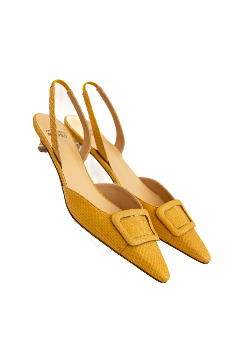FRANCESCO RUSSO SLINGBACK WITH BUCKLE -WATERSNAKE PATTERN YELLOW/HONEY