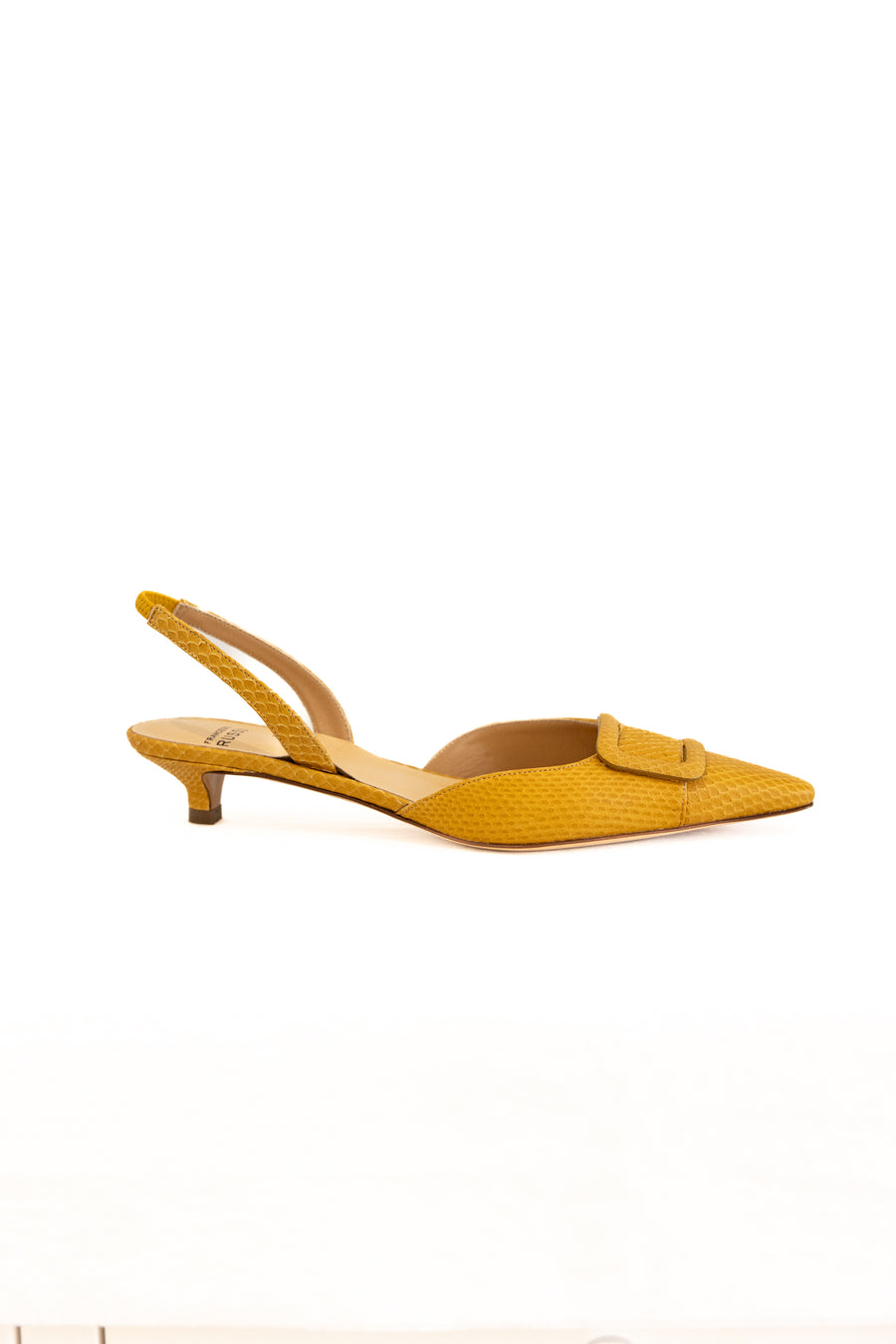 FRANCESCO RUSSO SLINGBACK WITH BUCKLE -WATERSNAKE PATTERN YELLOW/HONEY