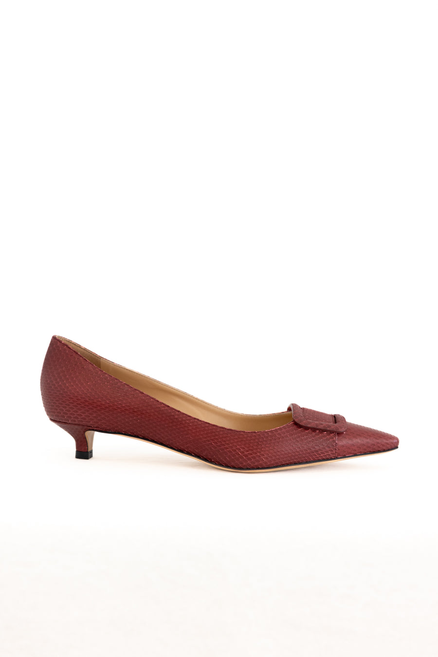 FRANCESCO RUSSO  PUMP WITH BUCKLE IN WATERSNAKE AMARANTH/DARK RED