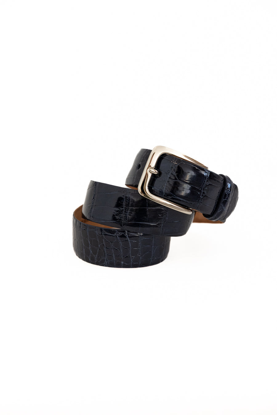 W KLEINBERG 1 3/8" GLAZED ALLIGATOR BELT - NAVY