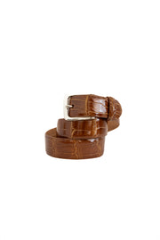 W KLEINBERG GLAZED ALLIGATOR BELT - MED BROWM