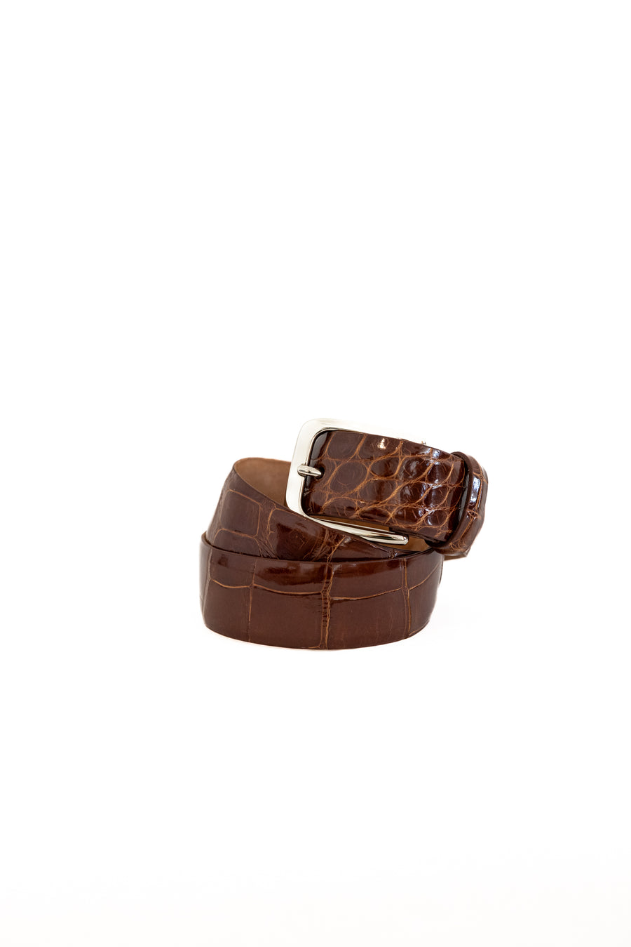 W KLEINBERG 1 3/8" GLAZED ALLIGATOR BELT- COGNAC