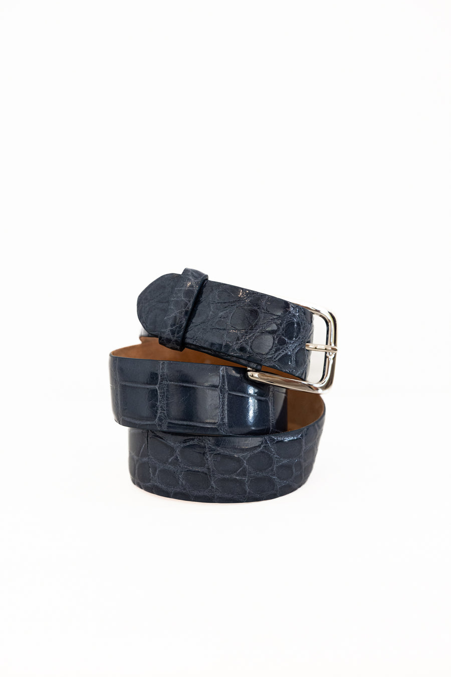 W KLEINBERG 1 3/8" GLAZED ALLIGATOR BELT - OCEAN BLUE