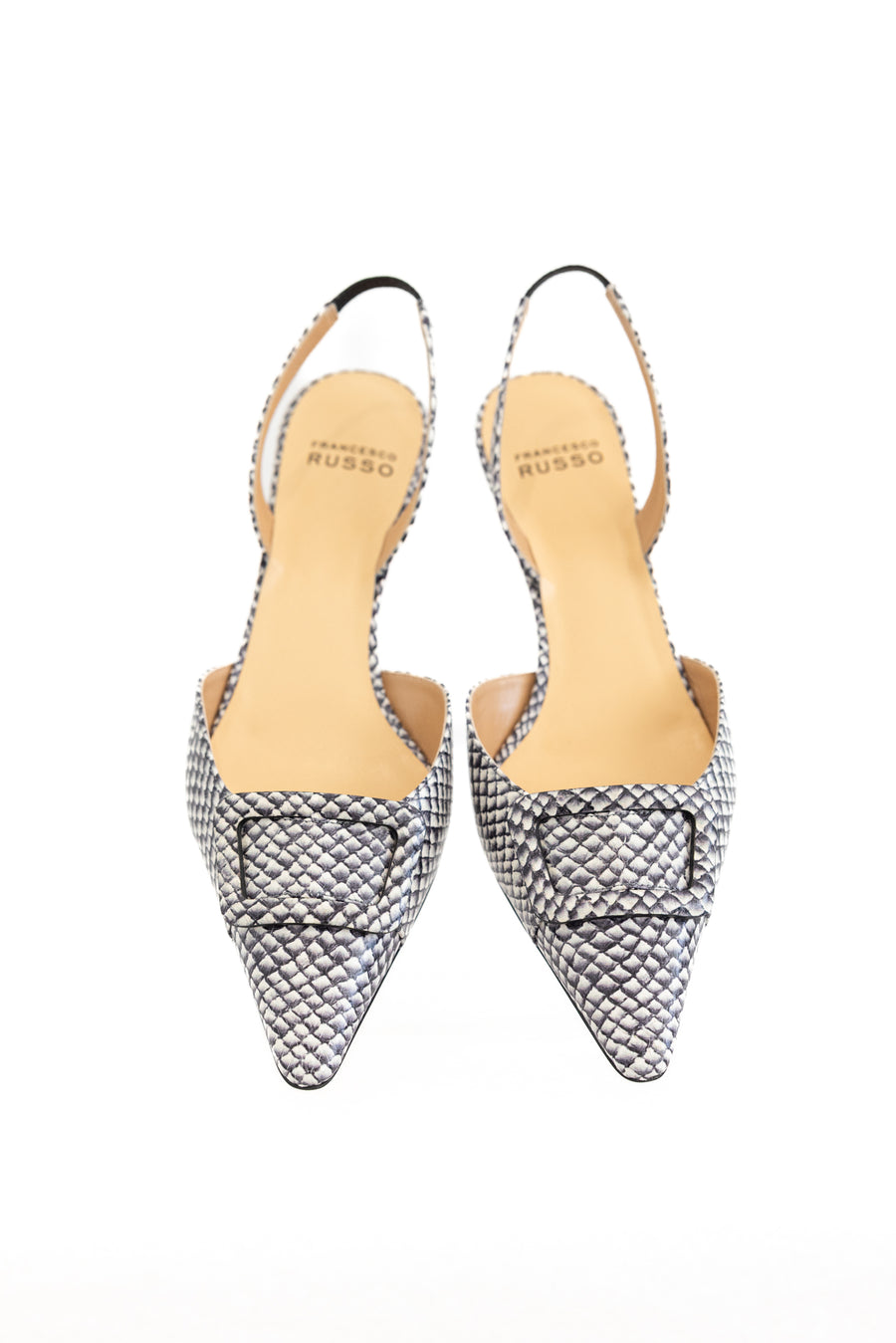 FRANCASCO RUSSO  SLINGBACK WITH BUCKLE -WATERSNAKE PATTERN GREY/WHITE