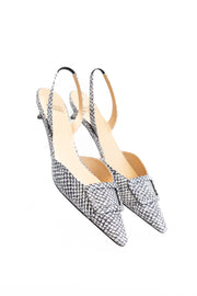 FRANCASCO RUSSO  SLINGBACK WITH BUCKLE -WATERSNAKE PATTERN GREY/WHITE