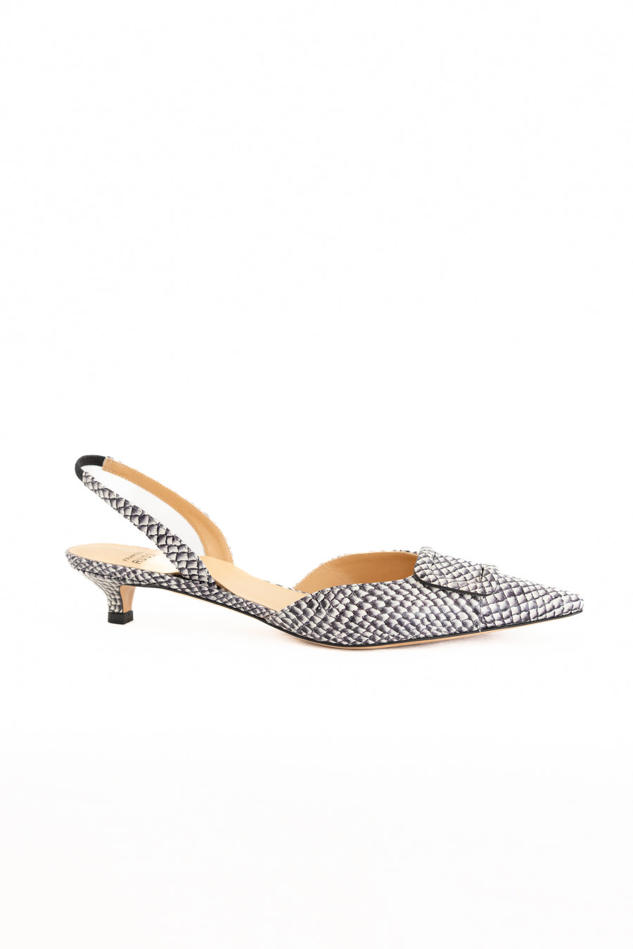 FRANCASCO RUSSO  SLINGBACK WITH BUCKLE -WATERSNAKE PATTERN GREY/WHITE