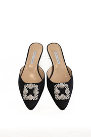 MANOLO BLAHNIK SATIN FLAT - BLACK