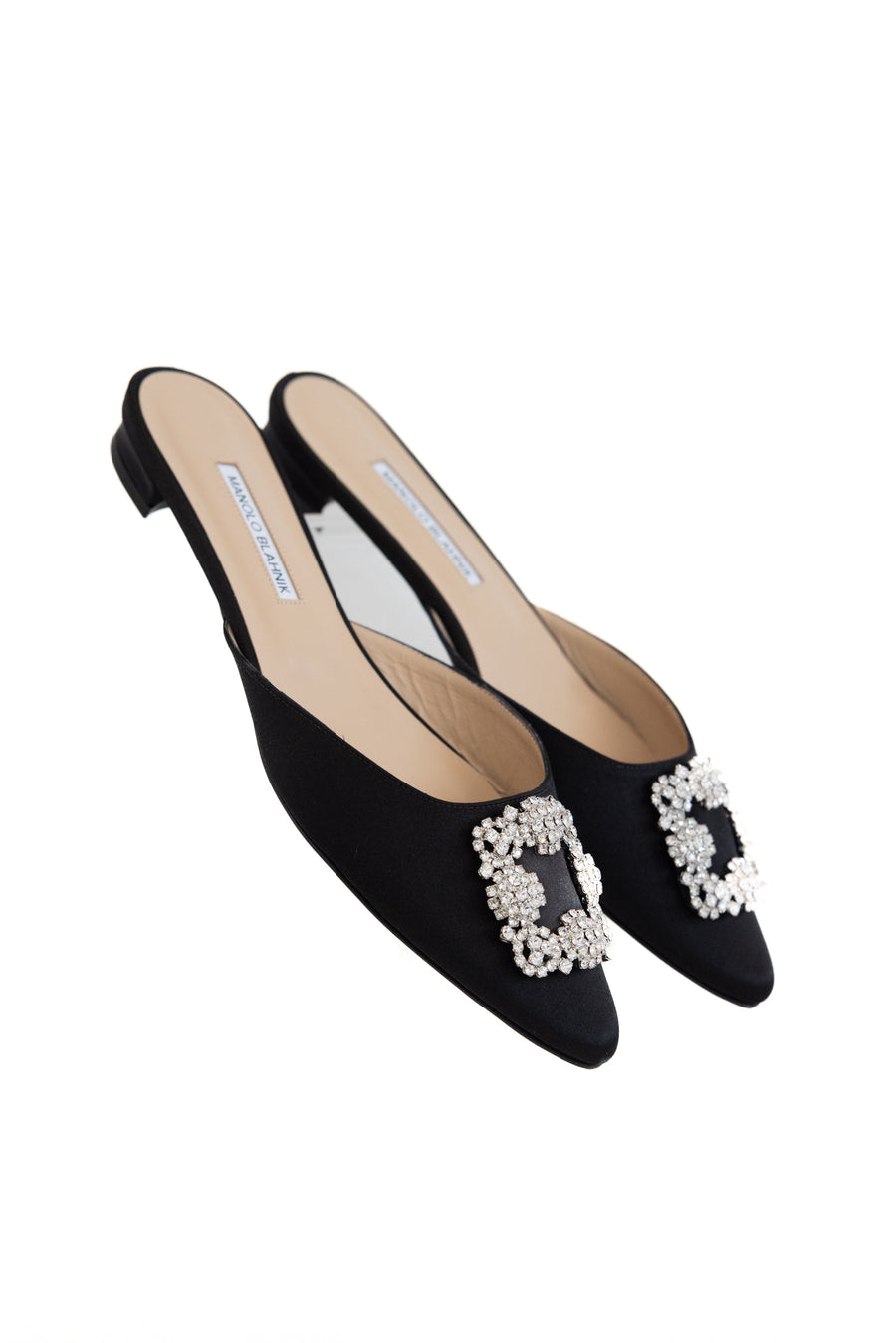 MANOLO BLAHNIK SATIN FLAT - BLACK