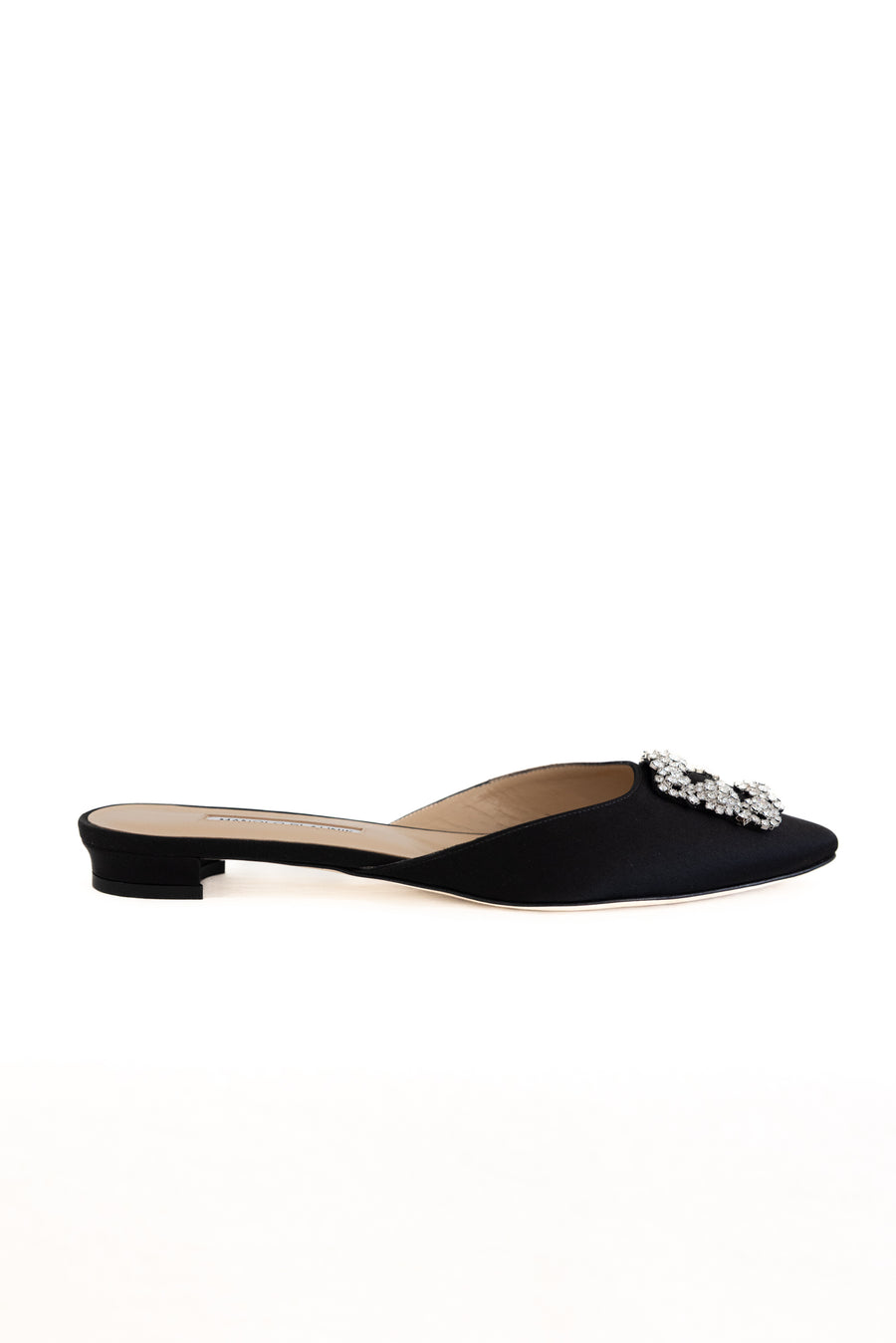 MANOLO BLAHNIK SATIN FLAT - BLACK