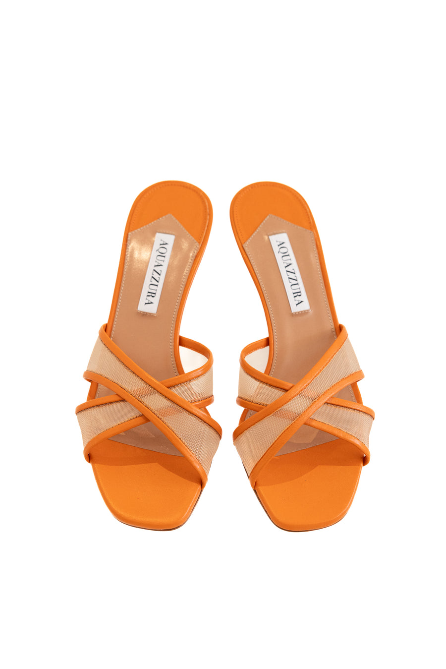 AQUAZZURA-DIVINE MESH MULE 50 #DMHMIDM0-NFH PAPAYA