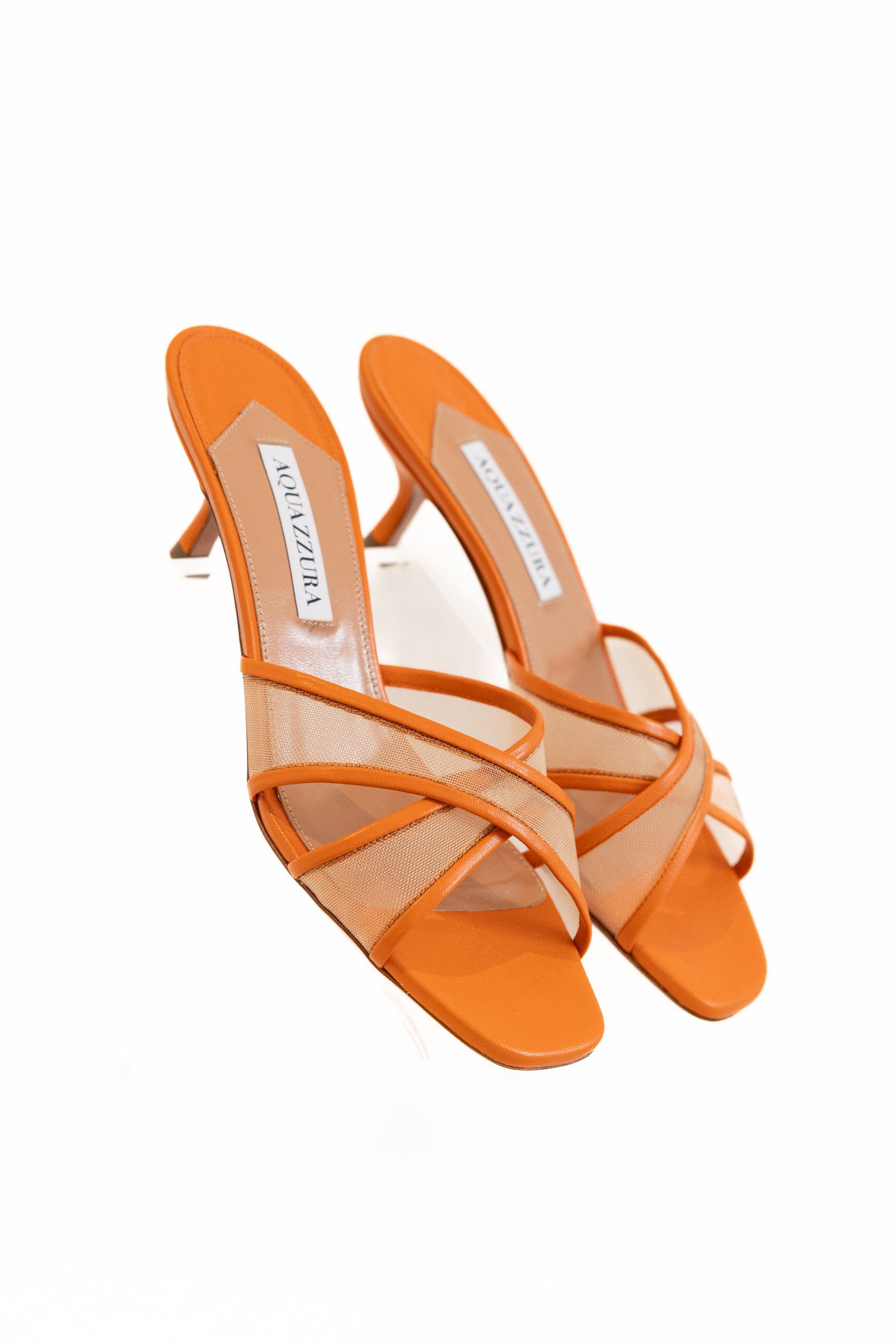 AQUAZZURA-DIVINE MESH MULE 50 #DMHMIDM0-NFH PAPAYA