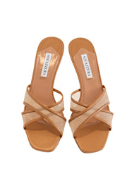 AQUAZZURA -DEVINE MESH MULE 50 -#DMHMIDM0-NFH LIGHT CARAMEL