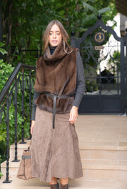 BRUNELLO CUCINELLI FLUID VELVET CORDUROY FLUTE SKIRT - CHOCOLATE