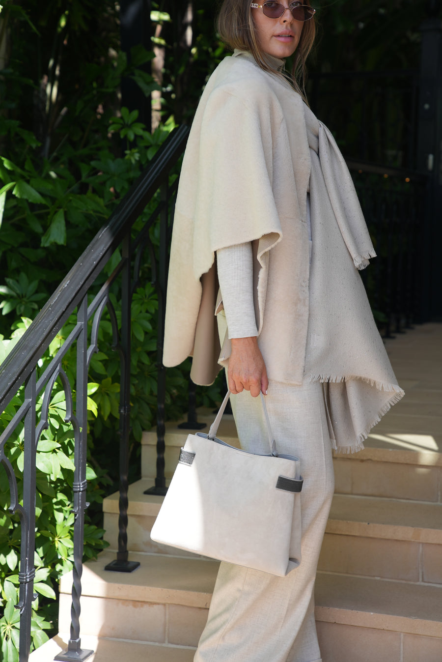 BRUNELLO CUCINELLI SUEDE ESSENCE MEDIUM TOP HANDLE BAG - QUARTZ