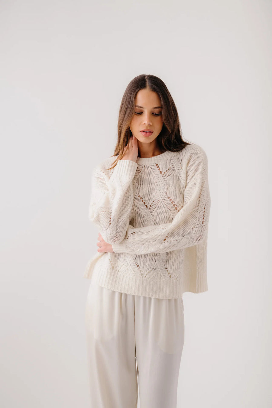 SABLYN GIA SLOUCHY CREWNECK SWEATER - GARDENIA