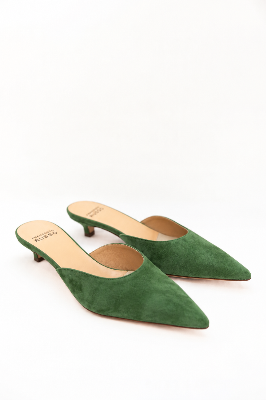 FRANCESCO RUSSO KITTEN HEEL MULE - KIWI