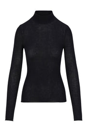 SPRWMN LONG SLEEVE MOCK NECK CASHMERE TOP - BLACK