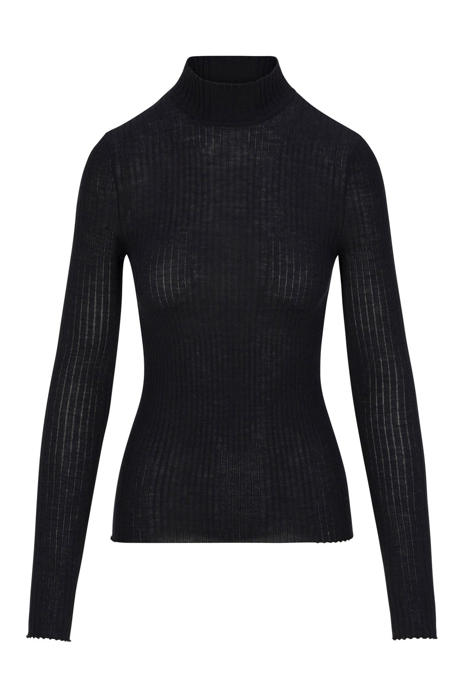 SPRWMN LONG SLEEVE MOCK NECK CASHMERE TOP - BLACK