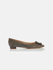 MANOLO BLAHNIK HANGISIFLAT - CHARCOAL GLITTER