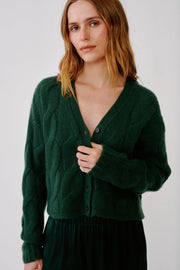 SABLYN JOLIE V-NECK CROPPED CABLE CARDIGAN - HUNTER GREEN