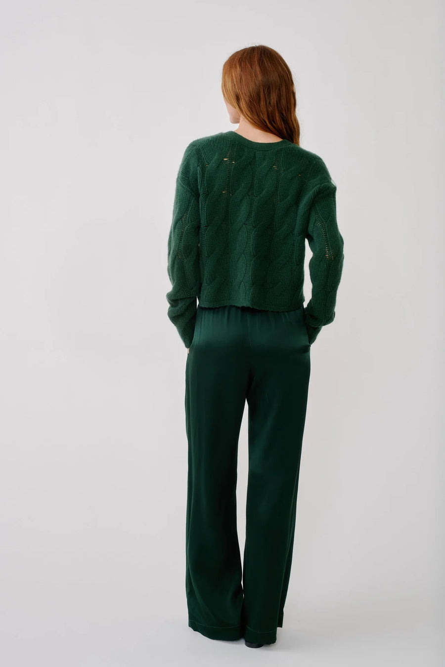 SABLYN JOLIE V-NECK CROPPED CABLE CARDIGAN - HUNTER GREEN
