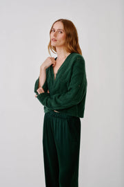 SABLYN JOLIE V-NECK CROPPED CABLE CARDIGAN - HUNTER GREEN