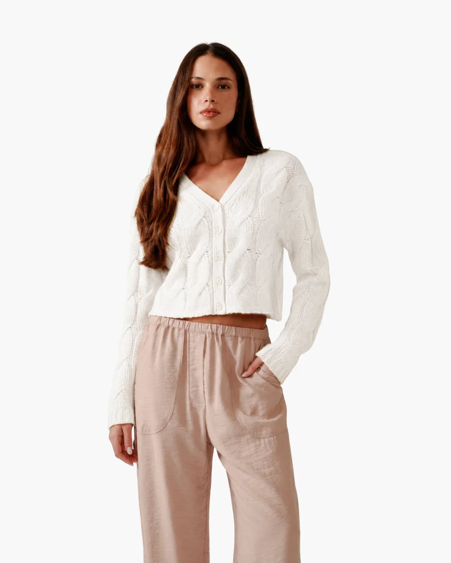SABLYN JOLIE V-NECK CROPPED CABLE CARDIGAN - GARDENIA