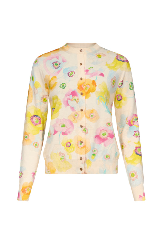 LEONARD PARIS ORLANDO COTTON SILK CARDIGAN - ECRU FLORAL